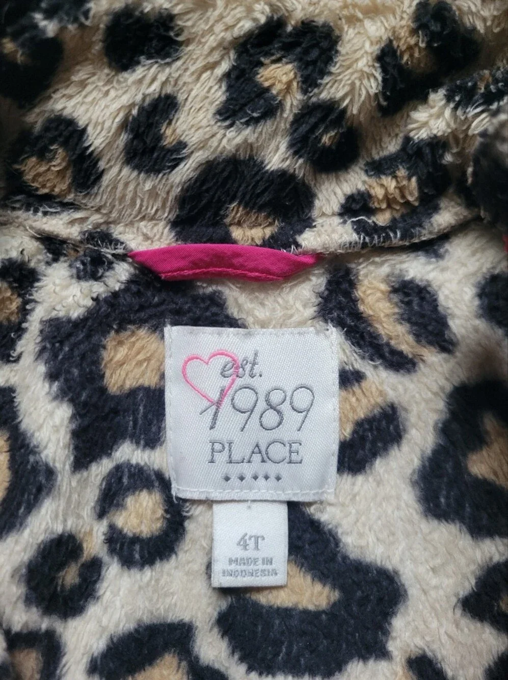 The Children Place Place Girls' Leopard Sherpa Jacket with Pink Zipper Size 4T